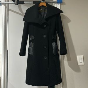 Mackage Black Wool Asymmetrical Coat Leather Details XS